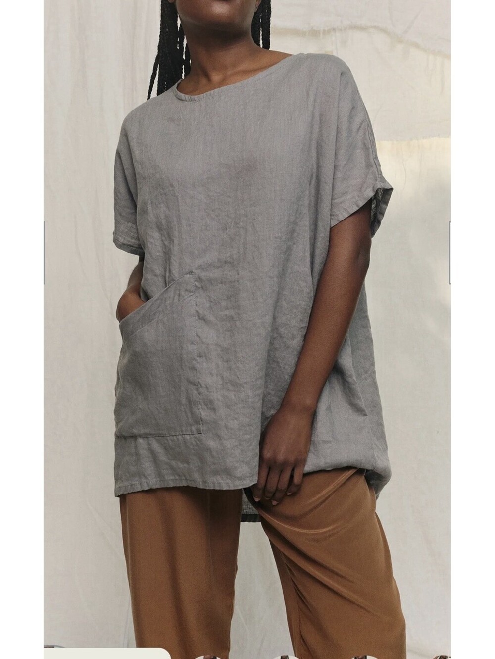 Elizabeth Suzann Womens Gray Harper Tunic Midweight Linen Minimalist Top OSP2‎